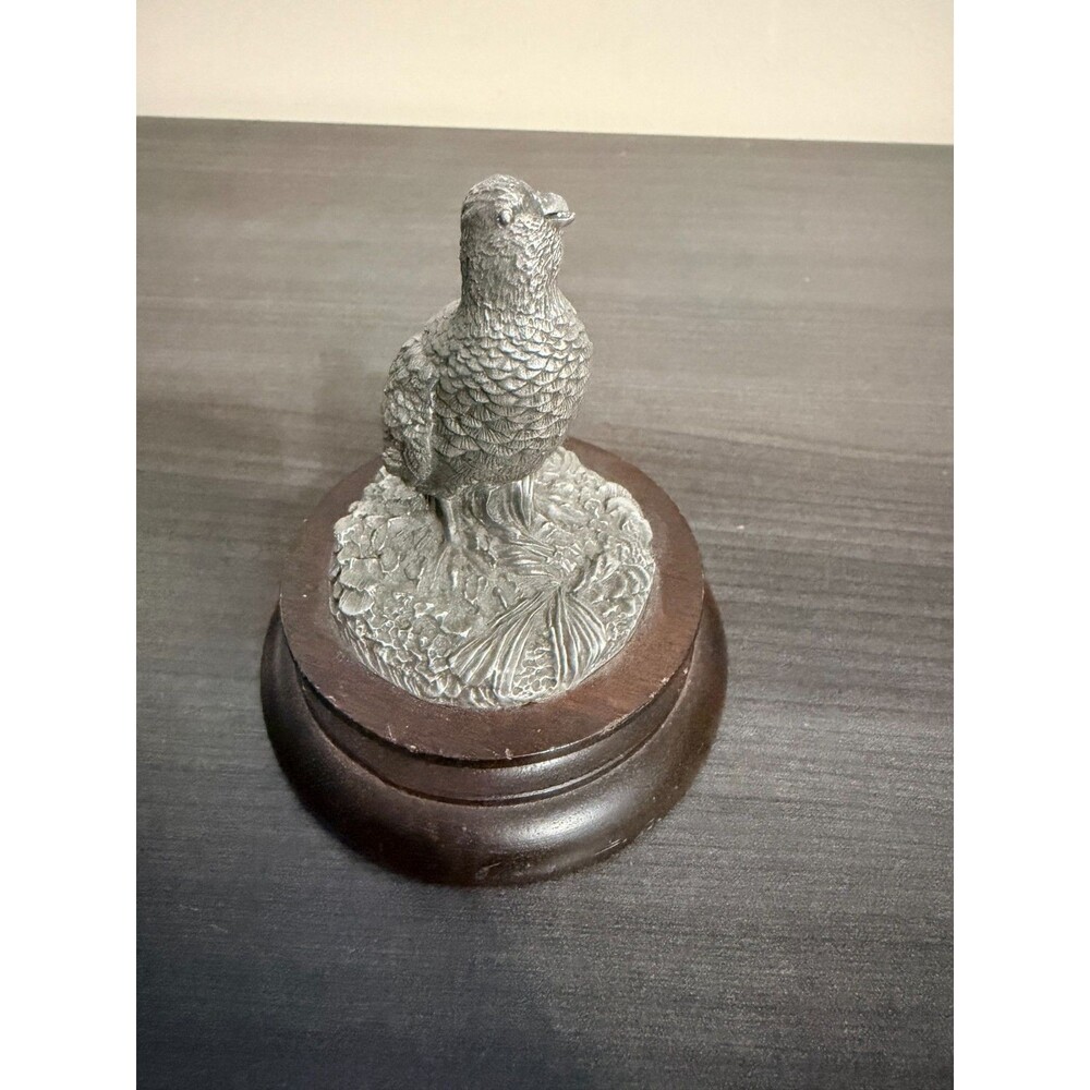 Chilmark Fine Pewter Bobwhite Quail 1977 Bird Figurine Wood Base Signed